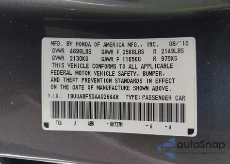 2010 Acura Tl 3.5 from USA, damaged, VIN 19UUA8F50AA026448